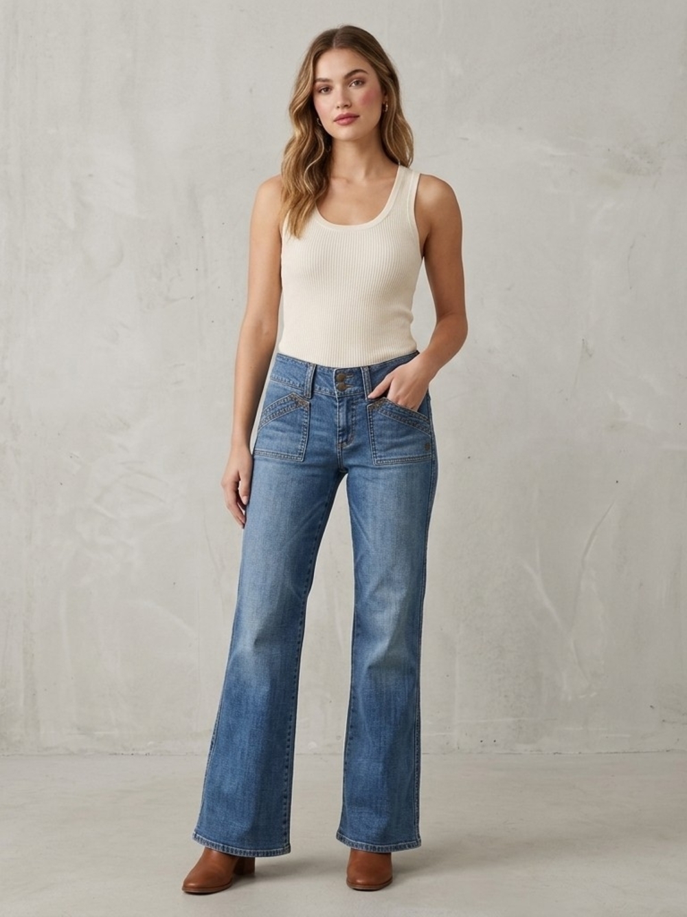 Split Women’s Vintage-Style Denim Jeans – Size 11 – Classic Low Rise Bootcut